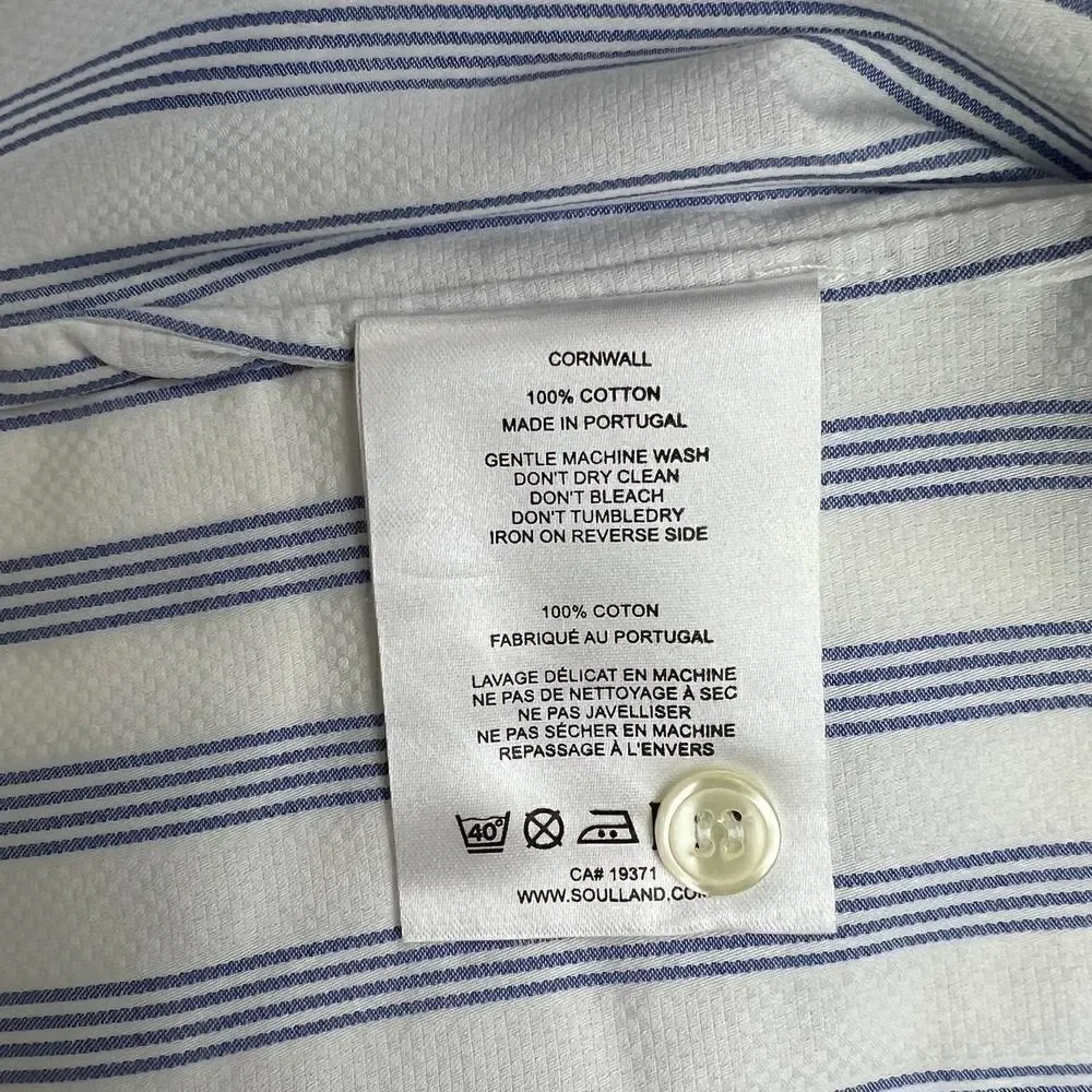 New Soulland Cornwall US L Men White Striped Shirt Short Sleeve Slim Button-Down - Picture 13 of 13